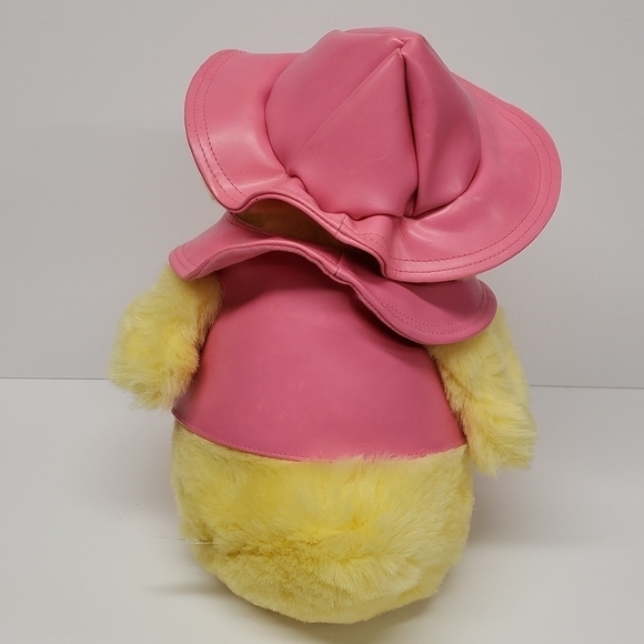 Main Joy Limited 16" Yellow Easter Duck Pink Raincoat Hat Vintage Plush - Picture 2 of 5